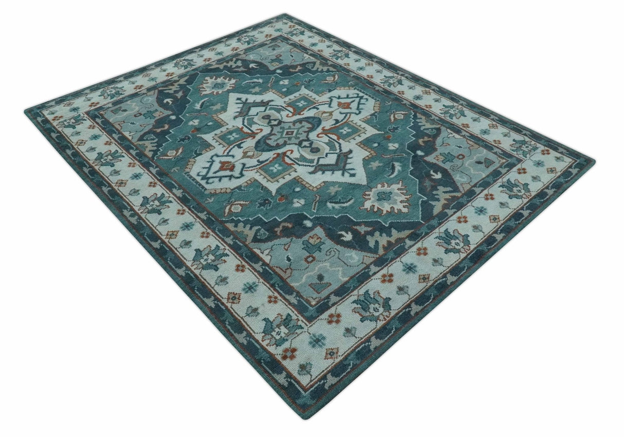 Teal and Silver Traditional Heriz Floral Hand Knotted Multi Size wool Area Rug
