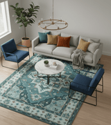 Teal and Silver Traditional Heriz Floral Hand Knotted Multi Size wool Area Rug