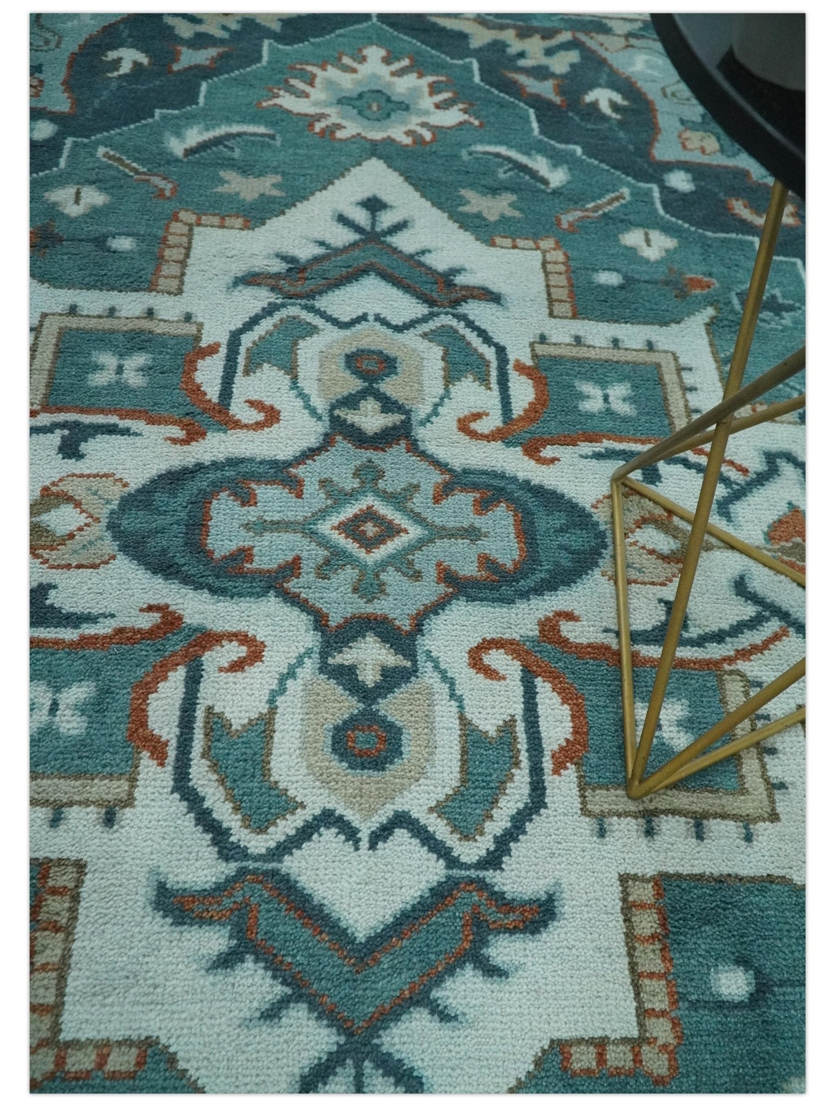 Teal and Silver Traditional Heriz Floral Hand Knotted Multi Size wool Area Rug