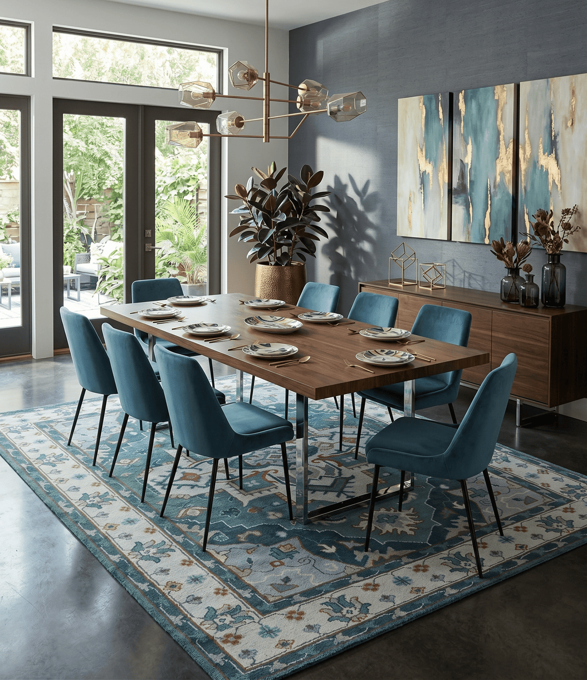 Teal and Silver Traditional Heriz Floral Hand Knotted Multi Size wool Area Rug