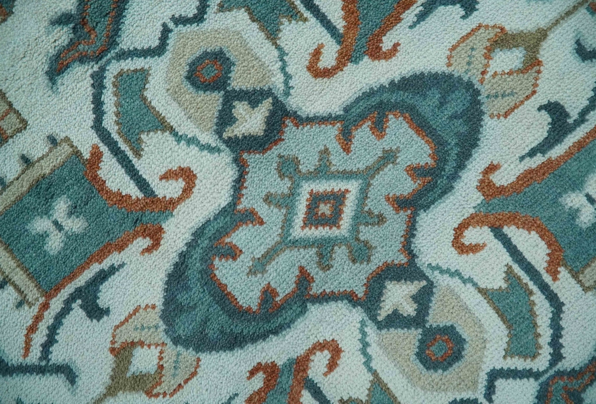 Teal and Silver Traditional Heriz Floral Hand Knotted Multi Size wool Area Rug