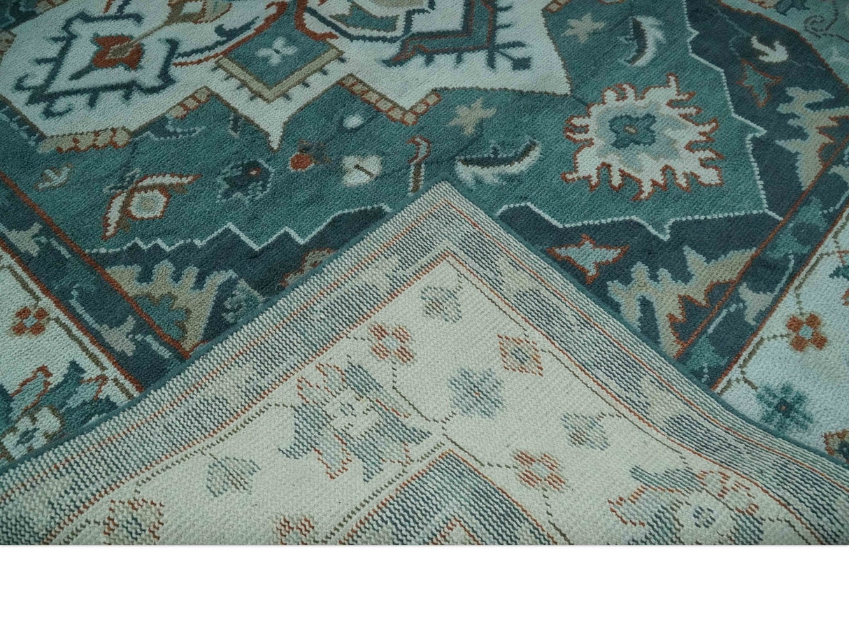 Teal and Silver Traditional Heriz Floral Hand Knotted Multi Size wool Area Rug
