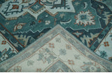 Teal and Silver Traditional Heriz Floral Hand Knotted Multi Size wool Area Rug