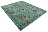 Teal And Yellow Modern Oushak Style Hand Knotted Custom Made Wool Rug