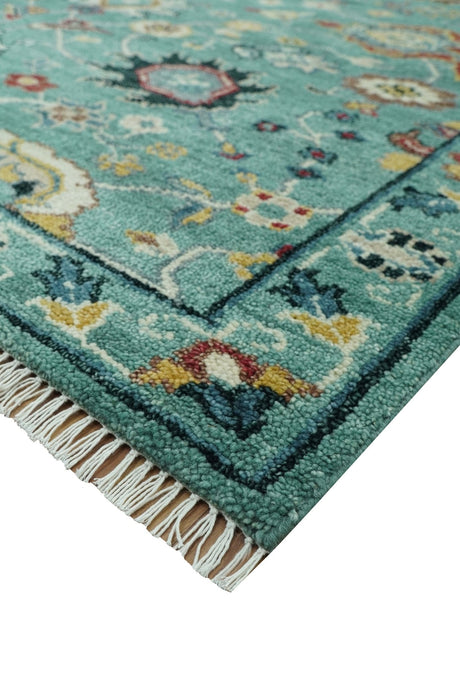 Teal And Yellow Modern Oushak Style Hand Knotted Custom Made Wool Rug