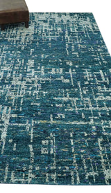 Teal, Blue and Silver 5x8 Hand Knotted Modern Abstract Art Silk Area Rug