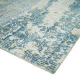 Teal, Gold and Ivory Modern Abstract 5x8 Hand loom wool and Viscose Area Rug