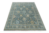 Teal, Olive and Silver Antique Style Hand knotted 8x10 Oushak wool Area Rug