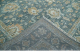 Teal, Olive and Silver Antique Style Hand knotted 8x10 Oushak wool Area Rug