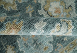 Teal, Olive and Silver Antique Style Hand knotted 8x10 Oushak wool Area Rug