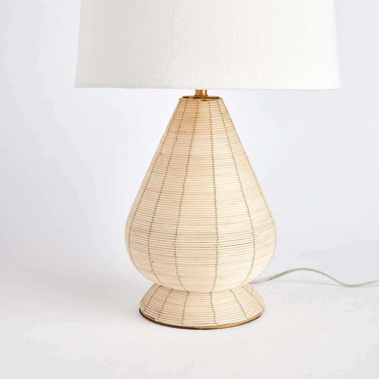 Teardrop Rattan Table Lamp with White Linen Shade-table lamp-Parc Decor
