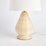 Teardrop Rattan Table Lamp with White Linen Shade-table lamp-Parc Decor