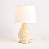 Teardrop Rattan Table Lamp with White Linen Shade-table lamp-Parc Decor