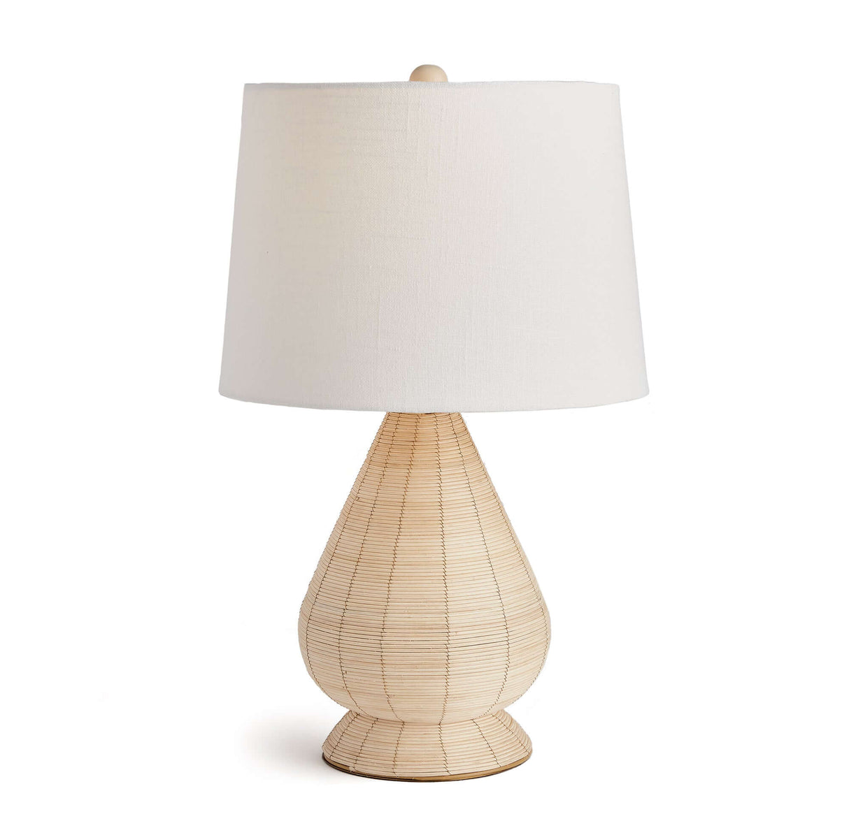 Teardrop Rattan Table Lamp with White Linen Shade-table lamp-Parc Decor