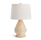 Teardrop Rattan Table Lamp with White Linen Shade-table lamp-Parc Decor