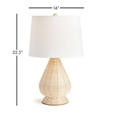 Teardrop Rattan Table Lamp with White Linen Shade-table lamp-Parc Decor