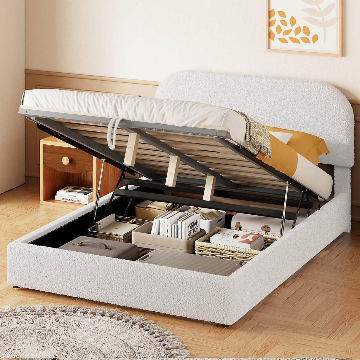 Teddy Full Size Upholstered Platform Bed with Hydraulic Storage-Bedroom-Parc Decor