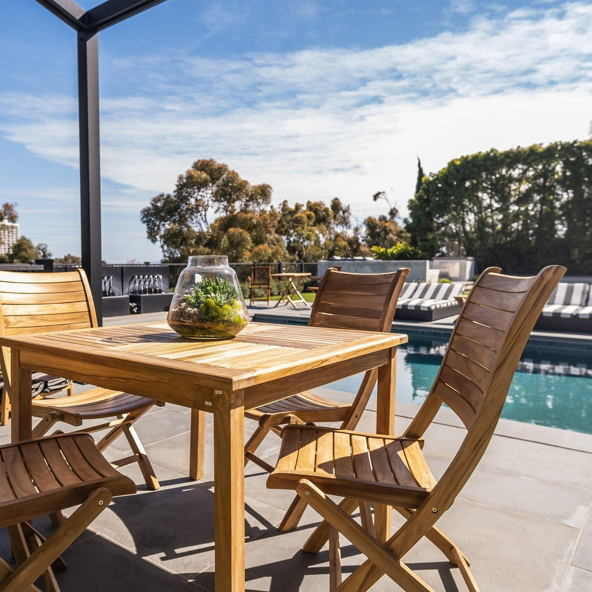 Telluride Natural Teak Outdoor Square Dining Table-Dining Table-Parc Decor