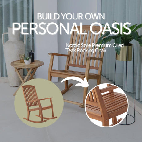 Telluride Oiled Teak Outdoor Patio Rocking Chair-chair-Parc Decor