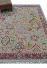 Terra Custom Made Traditional Tribal Design Beige And Pink Hand Knotted Wool Rug