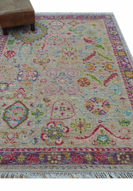 Terra Custom Made Traditional Tribal Design Beige And Pink Hand Knotted Wool Rug