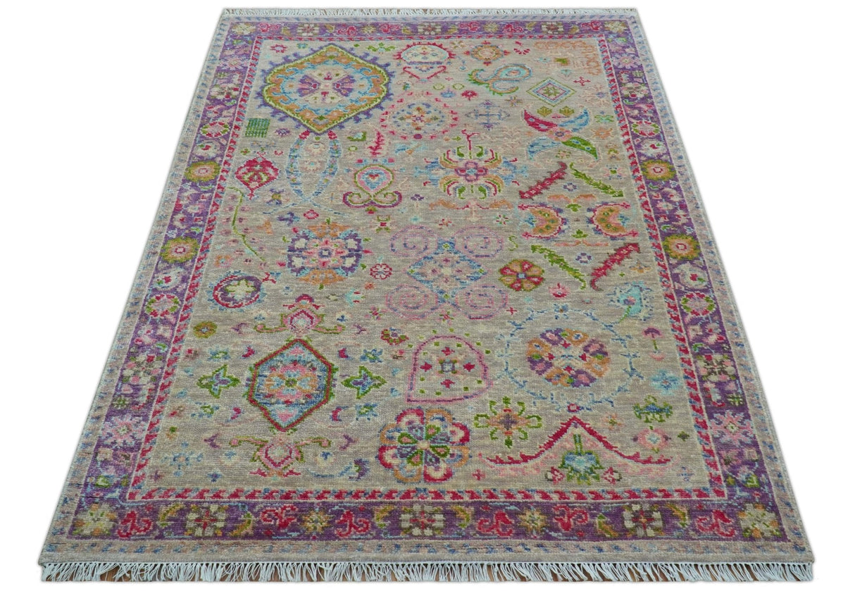 Terra Custom Made Traditional Tribal Design Beige And Pink Hand Knotted Wool Rug