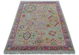 Terra Custom Made Traditional Tribal Design Beige And Pink Hand Knotted Wool Rug
