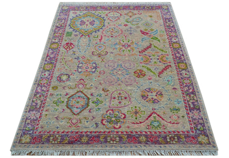 Terra Custom Made Traditional Tribal Design Beige And Pink Hand Knotted Wool Rug