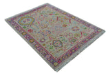 Terra Custom Made Traditional Tribal Design Beige And Pink Hand Knotted Wool Rug
