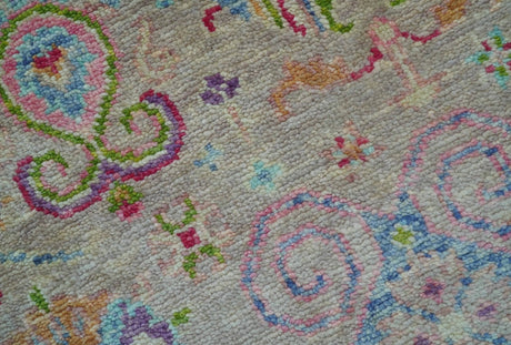Terra Custom Made Traditional Tribal Design Beige And Pink Hand Knotted Wool Rug