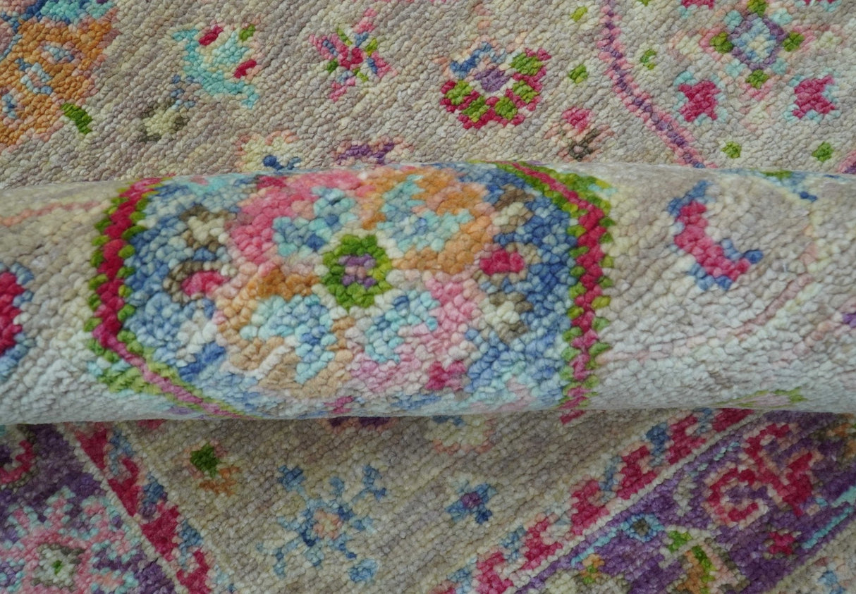 Terra Custom Made Traditional Tribal Design Beige And Pink Hand Knotted Wool Rug