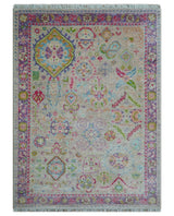 Terra Custom Made Traditional Tribal Design Beige And Pink Hand Knotted Wool Rug