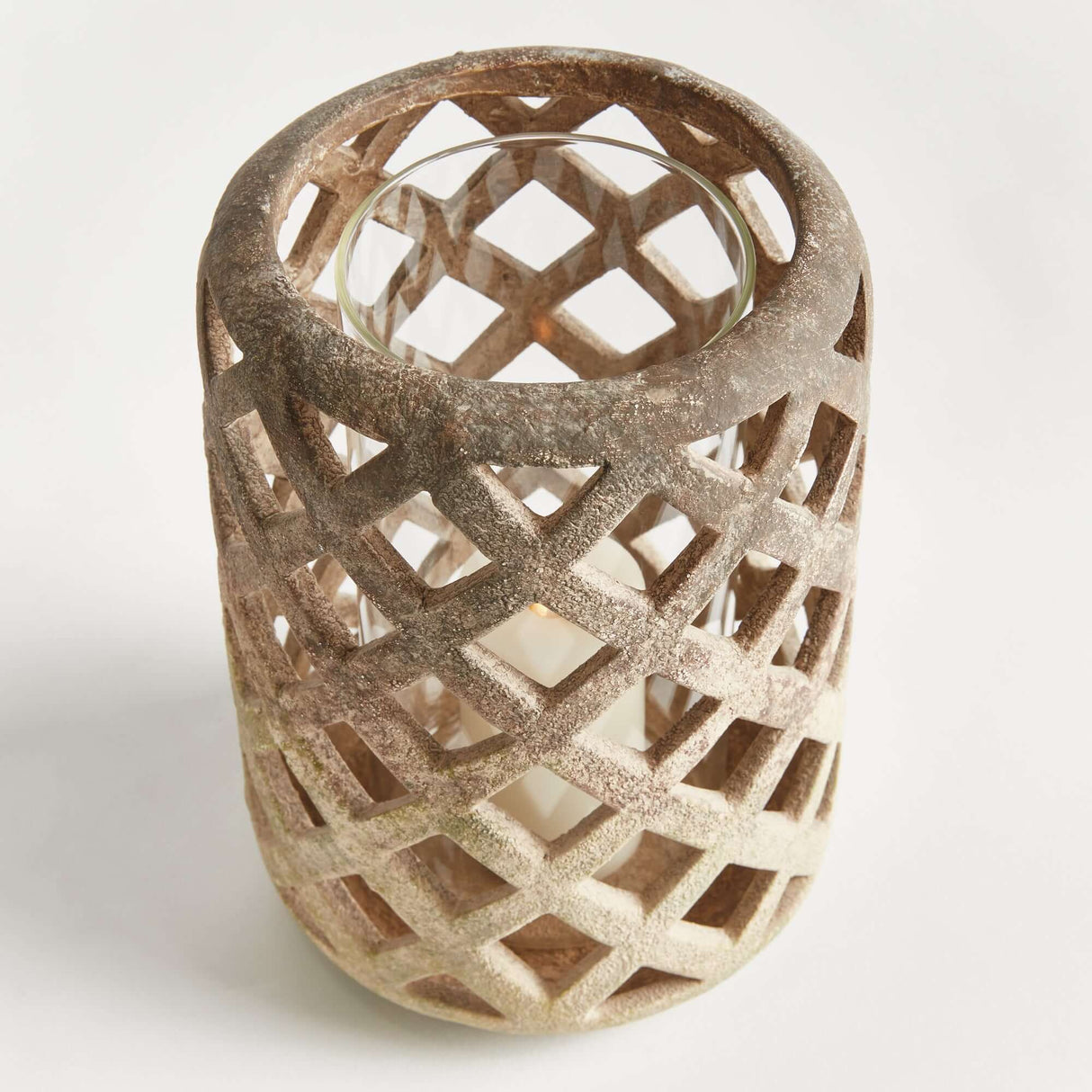 Terracotta Hurricane Candle Holder with Glass Insert-Candle Holder-Parc Decor