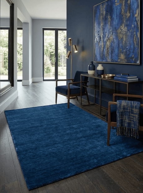 Terrain Modern Blue Solid Design Hand Loomed Wool Area Rug