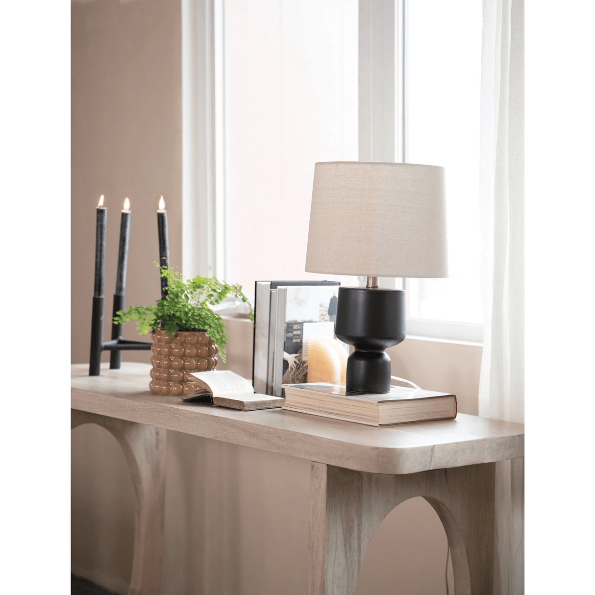 Textured Metal Triple Taper Candle Holder in Black-Candles and Candle Accessories-Parc Decor