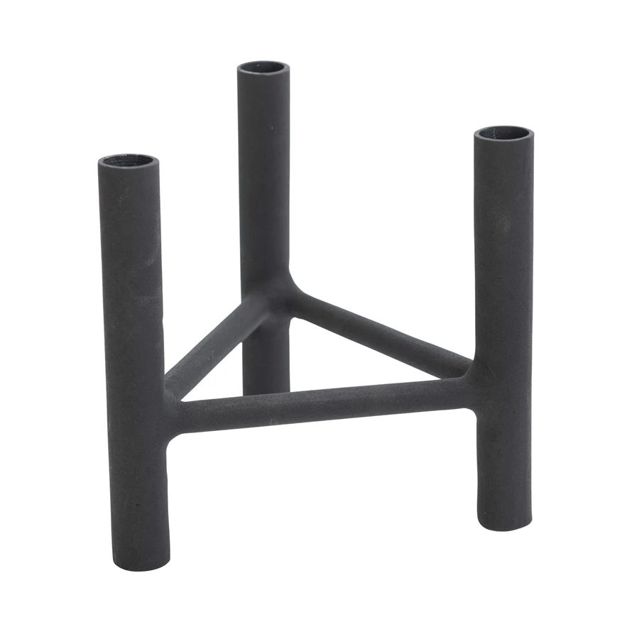 Textured Metal Triple Taper Candle Holder in Black-Candles and Candle Accessories-Parc Decor