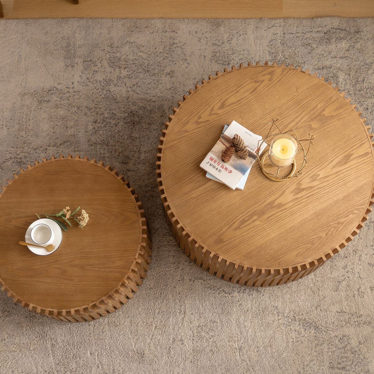 Textured Nesting Coffee Table Set-Living Room-Parc Decor