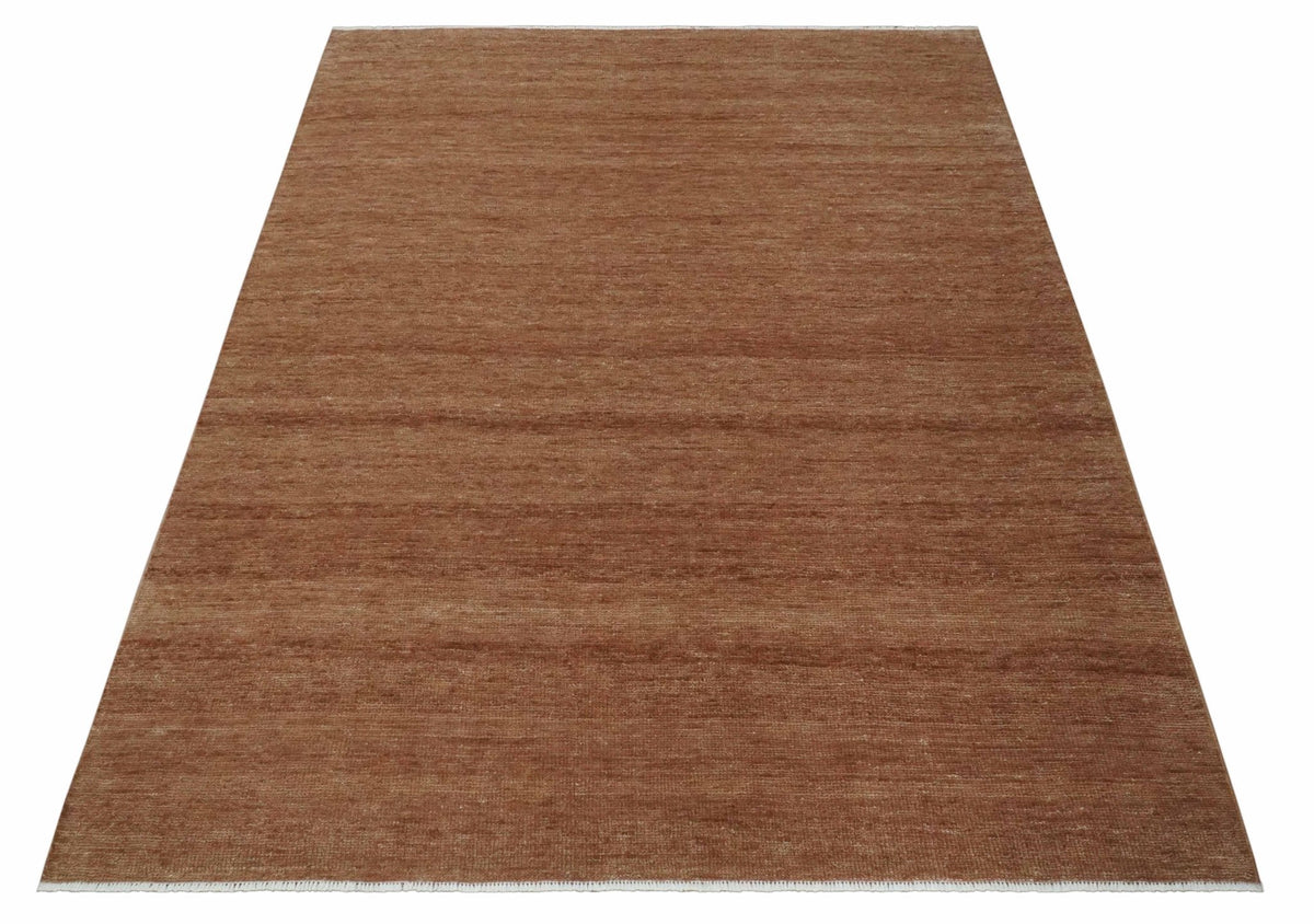 Textured Reddish Brown Hand knotted Custom Made wool Rug
