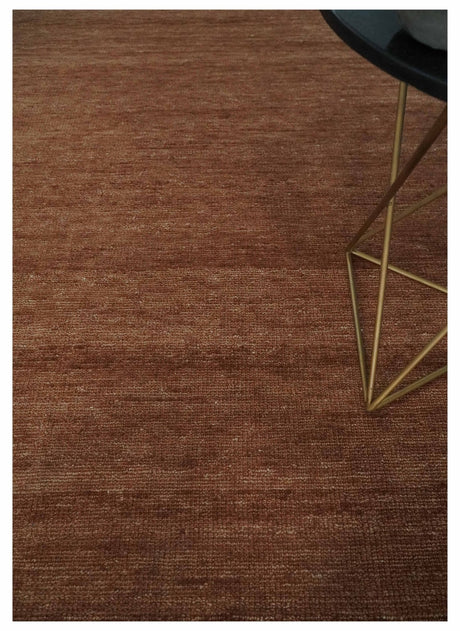 Textured Reddish Brown Hand knotted Custom Made wool Rug