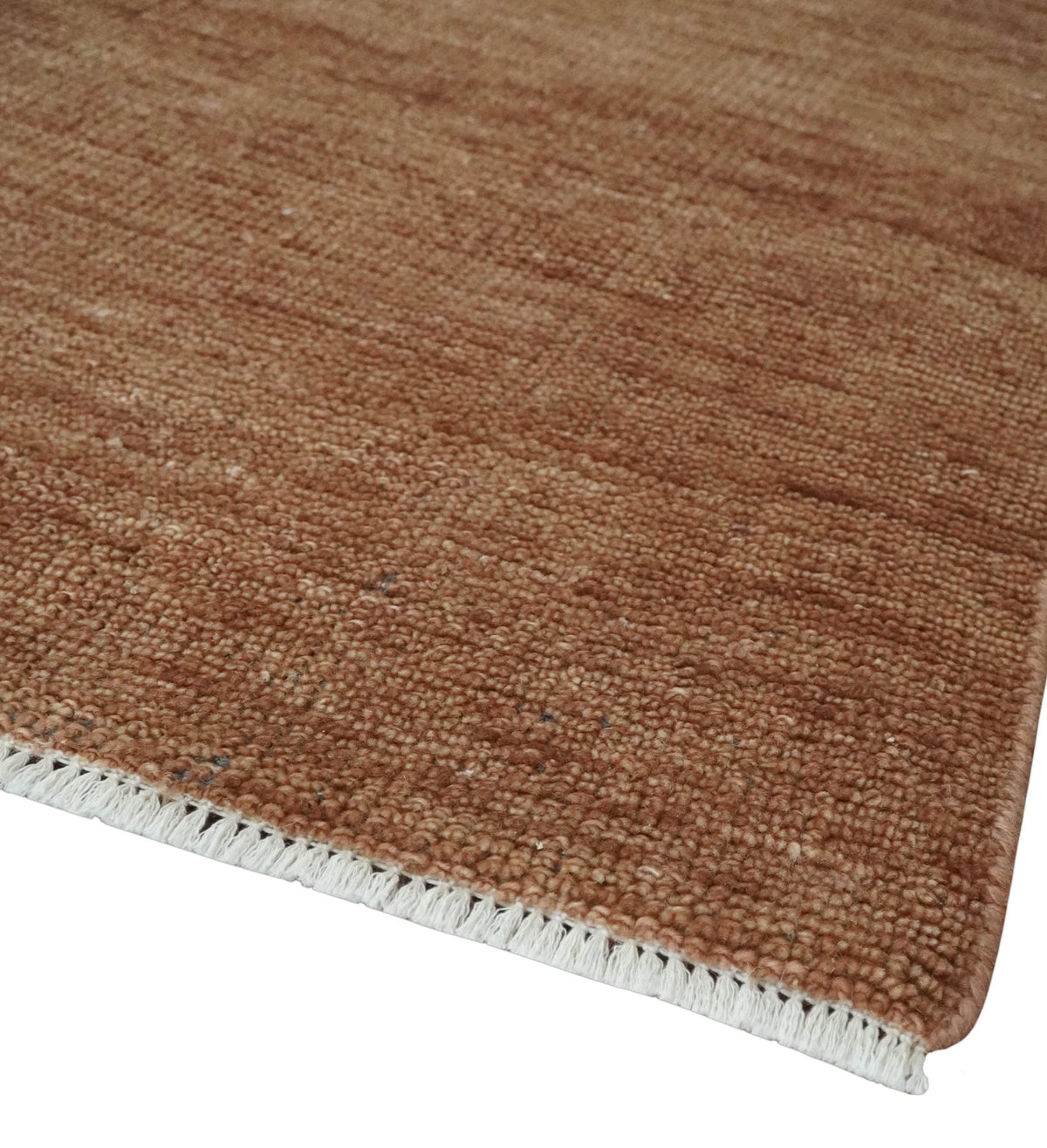 Textured Reddish Brown Hand knotted Custom Made wool Rug