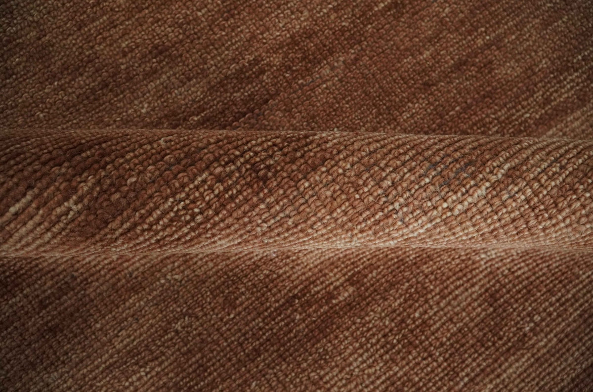 Textured Reddish Brown Hand knotted Custom Made wool Rug
