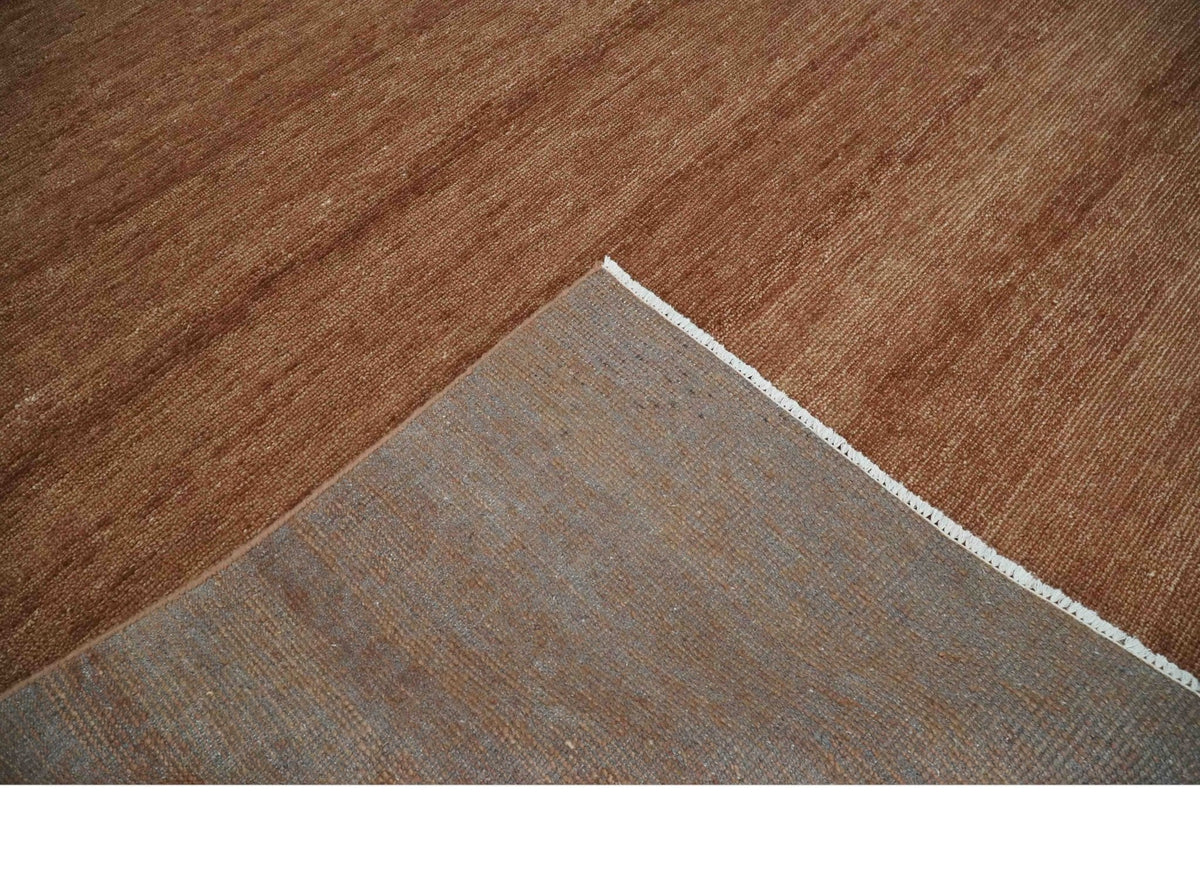 Textured Reddish Brown Hand knotted Custom Made wool Rug