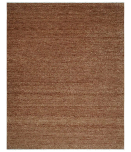 Textured Reddish Brown Hand knotted Custom Made wool Rug
