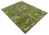 The Green Jungle Life Teal and Peach Peacock Bird Hand Knotted 8x10 Wool Area Rug