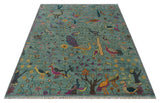 The Jungle Life Peacock on tree Rug Hand Knotted Multi Size Green Wool Rug