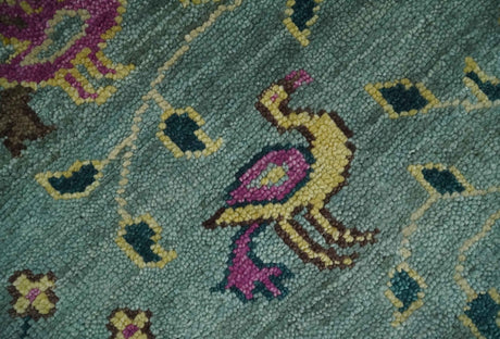 The Jungle Life Peacock on tree Rug Hand Knotted Multi Size Green Wool Rug