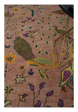 The Jungle Life Peacock on tree Rug Hand Knotted Multi Size Peach Wool Rug