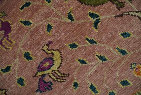 The Jungle Life Peacock on tree Rug Hand Knotted Multi Size Peach Wool Rug