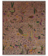 The Jungle Life Peacock on tree Rug Hand Knotted Multi Size Peach Wool Rug