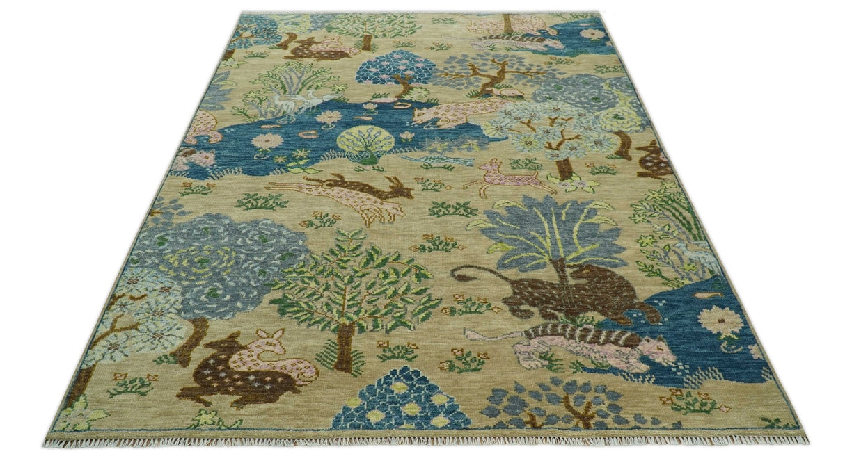 The Jungle Pond Custom Made Blue And Beige Hand Knotted Wool Area Rug